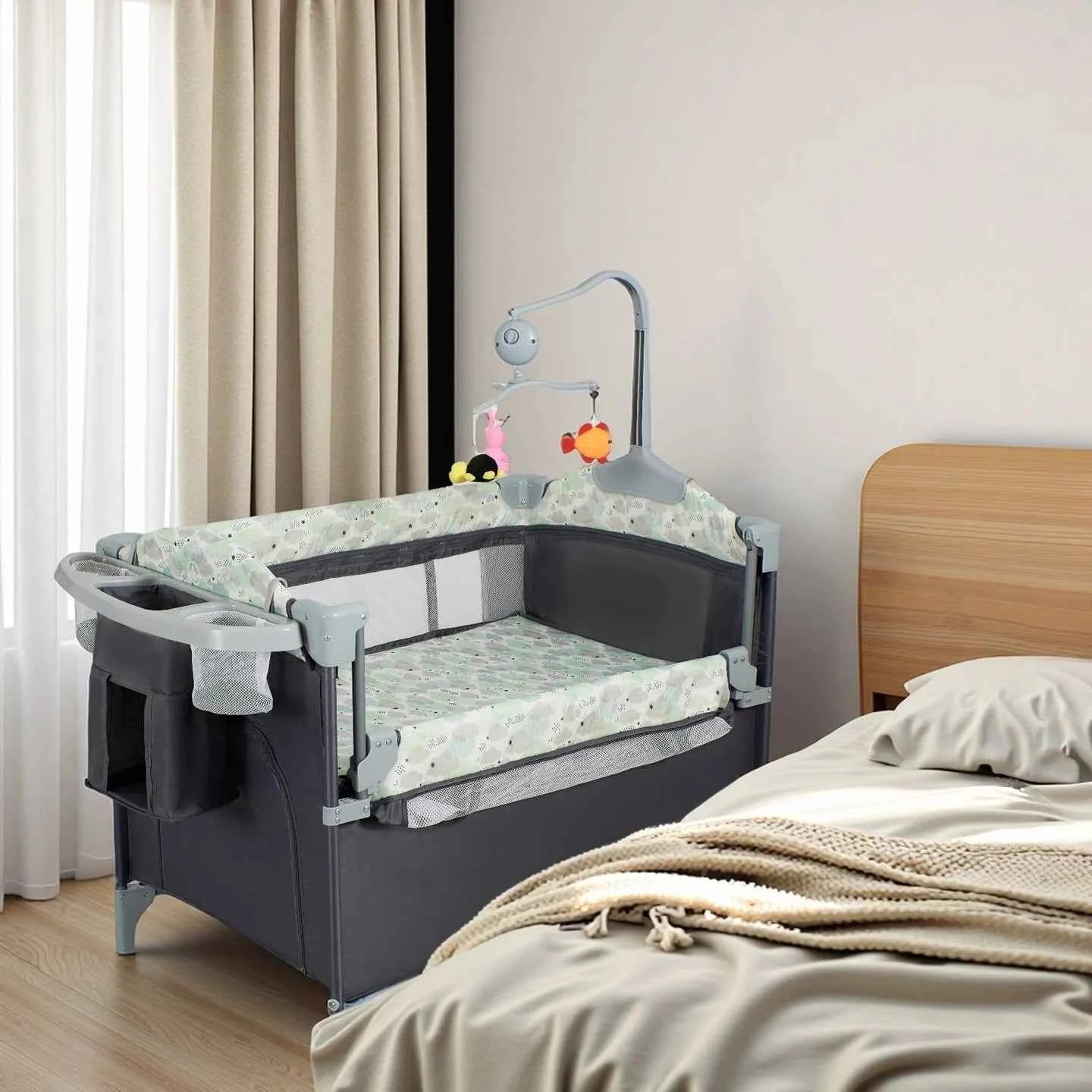 All-in-One Baby Playard Pack n Play with Bassinet & Diaper Changing Station – Portable Folding Travel Crib