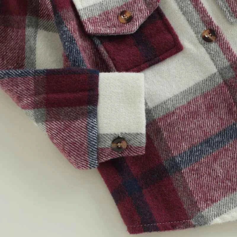 Baby Plaid Shirt Jacket – Casual Long Sleeve Button-Up Coat for Boys and Girls (0–4 Years)