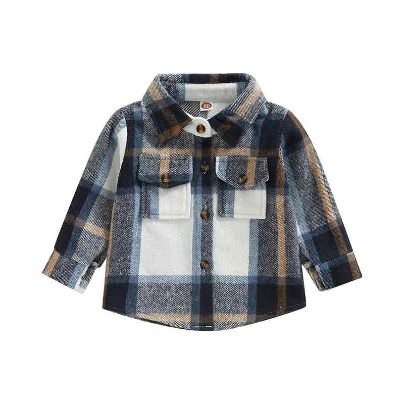 Baby Plaid Shirt Jacket – Casual Long Sleeve Button-Up Coat for Boys and Girls (0–4 Years)