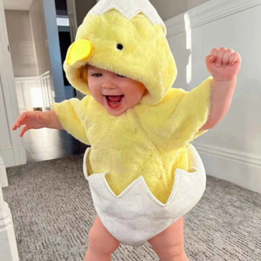 Baby Chicken Costume Fleece Romper – Hooded Winter Bodysuit for Infant Boys & Girls (3-18 Months)