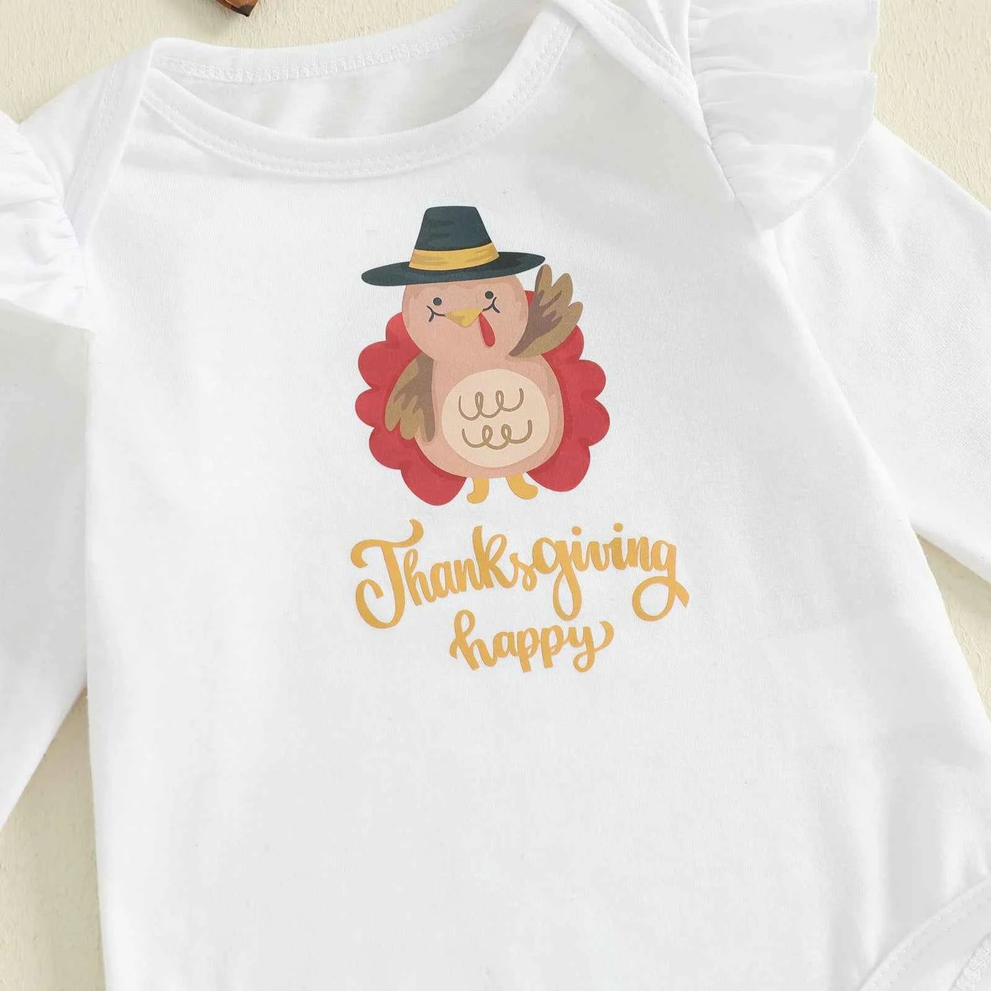 Baby Girl Thanksgiving Outfit 3Pcs Set – Long Sleeve Letter Romper, Turkey Print Skirt & Bow Headband
