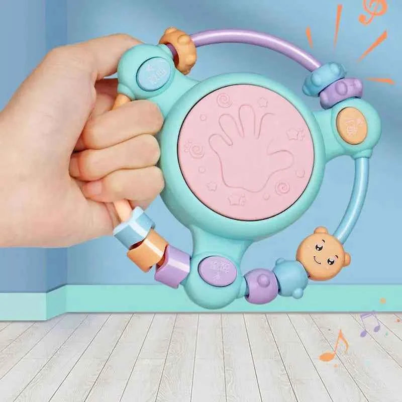 Hand Drum Beaded Rattle Shaker – Light-Up Sensory Educational Toy for Early Learning