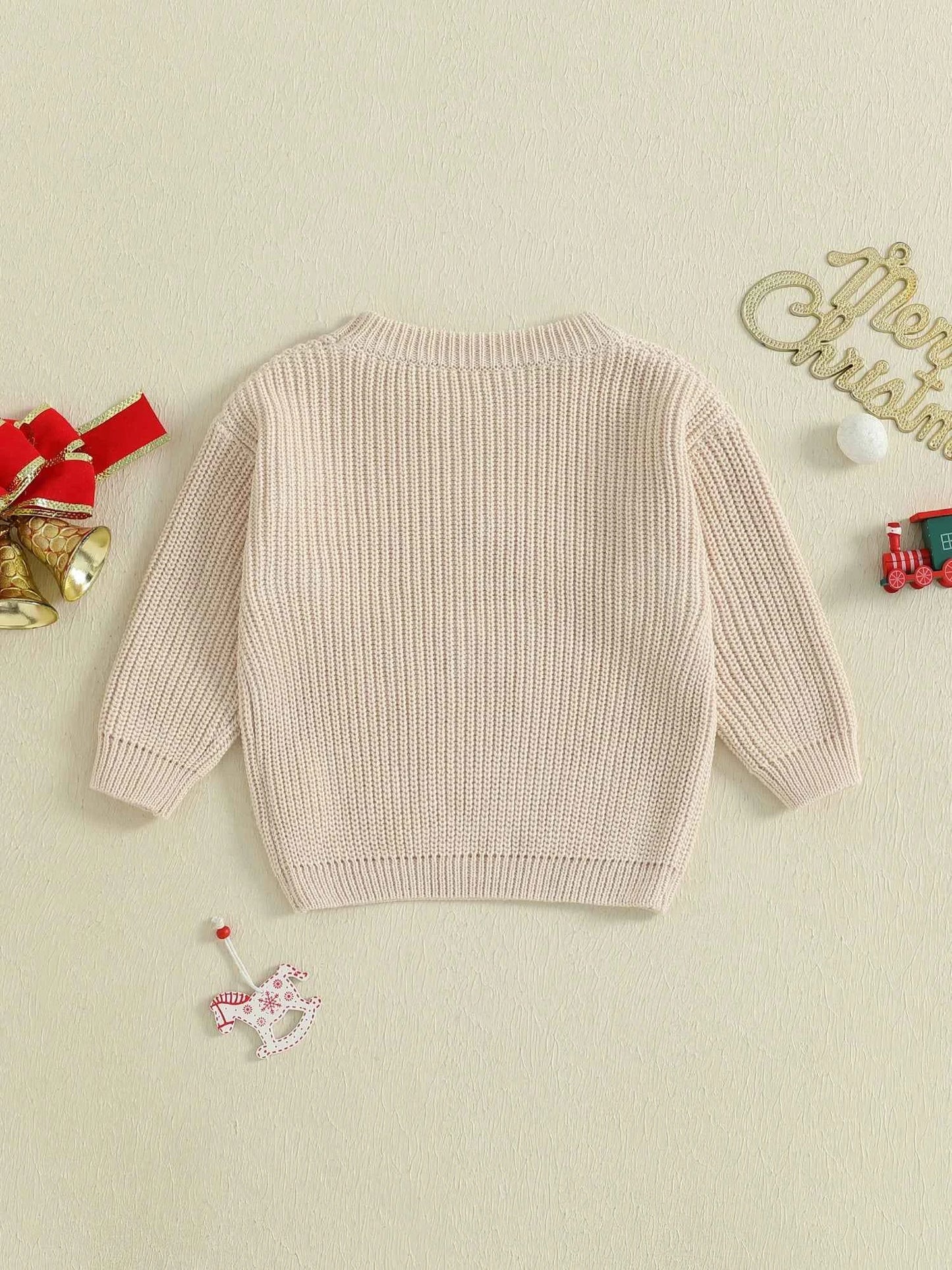 Baby Christmas Knit Sweater – Letter Embroidery Long Sleeve Pullover Top