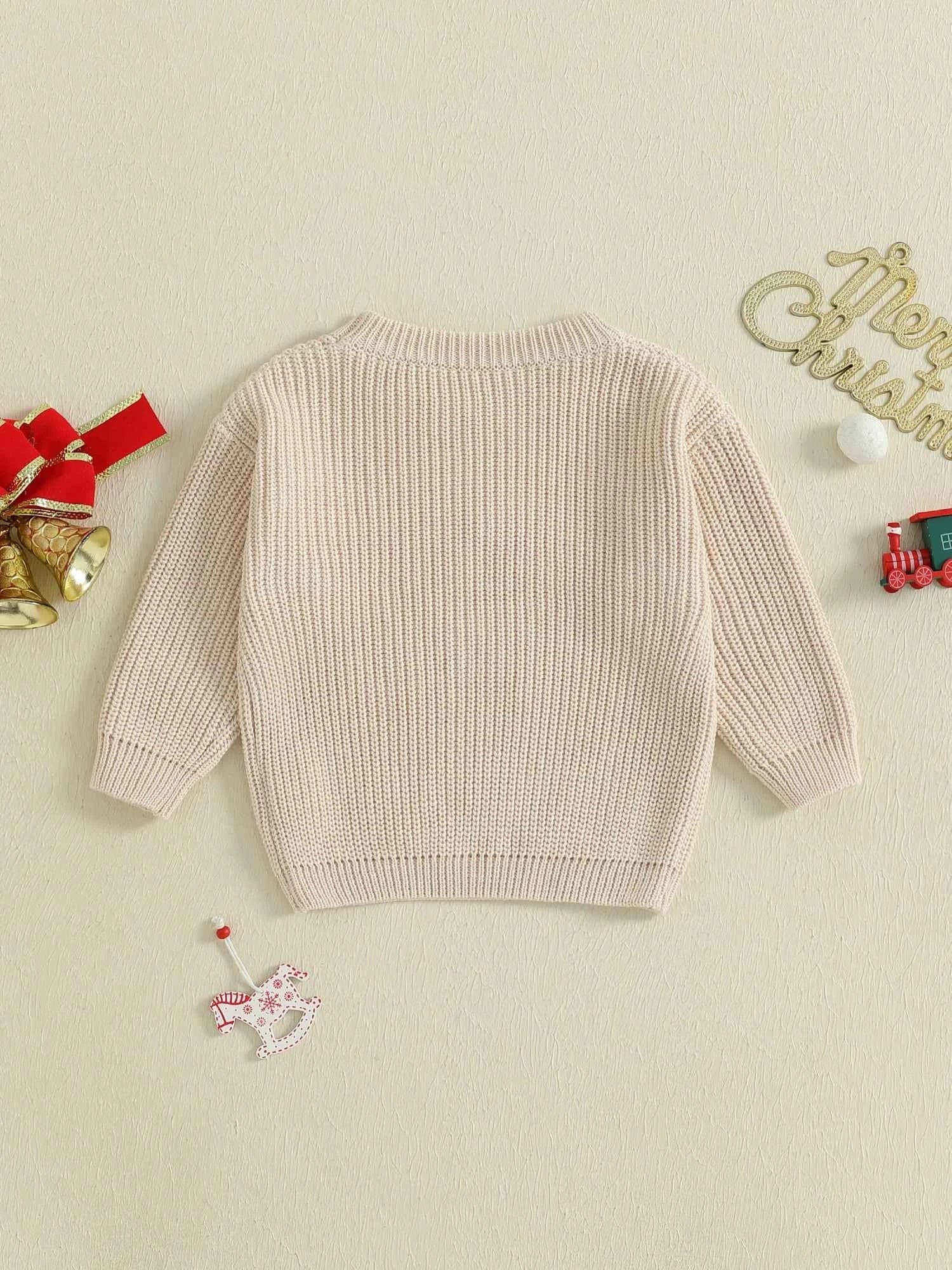 Baby Christmas Knit Sweater – Letter Embroidery Long Sleeve Pullover Top