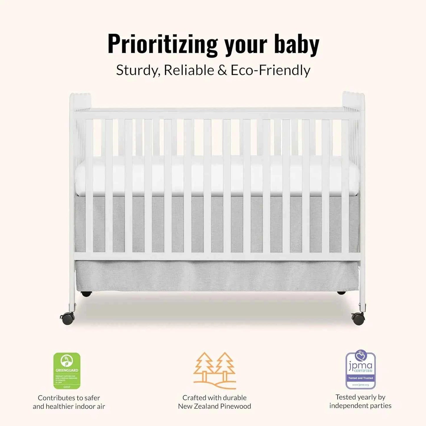 3-in-1 Convertible Baby Crib White Full-Size with 4 Adjustable Mattress Heights and Daybed Conversion