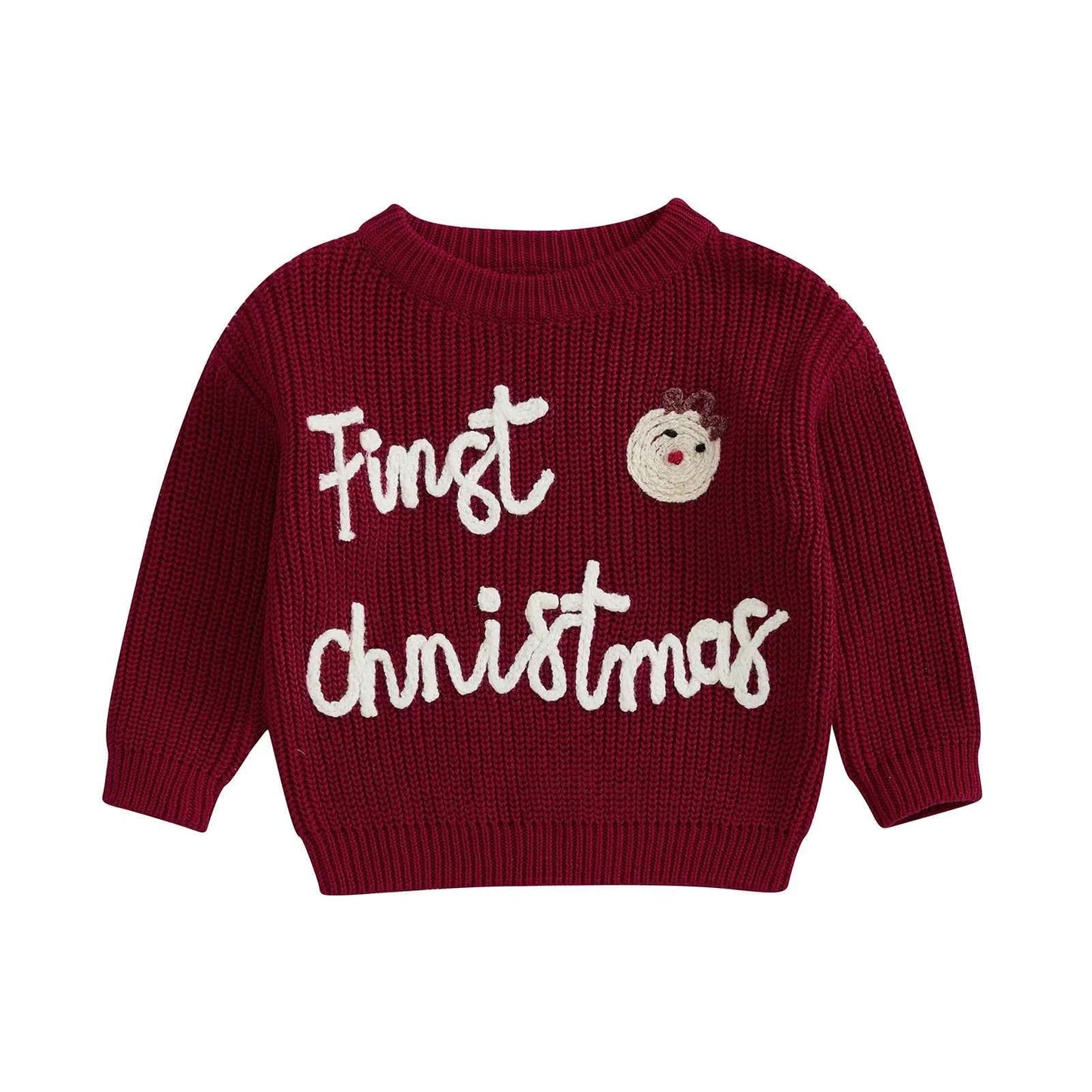 Infant Christmas Sweater – Long Sleeve Crew Neck Elk Letter Knit Pullover for Winter