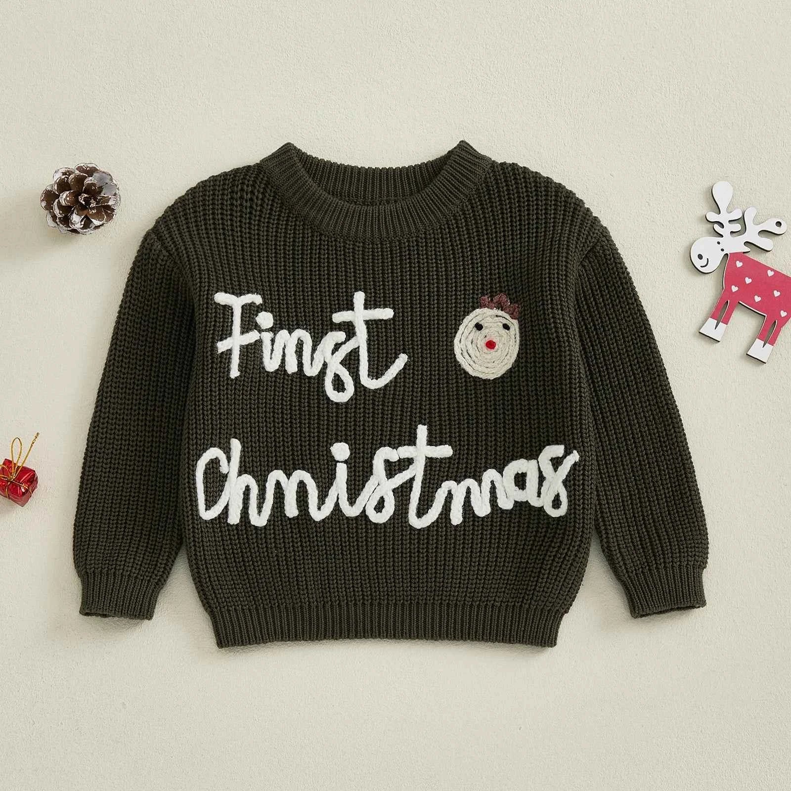 Infant Christmas Sweater – Long Sleeve Crew Neck Elk Letter Knit Pullover for Winter