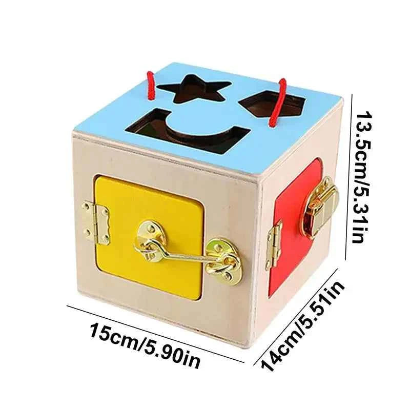 Wooden Geometry Lock Box Toy – Sensory Learning Activity Cube for Toddlers
