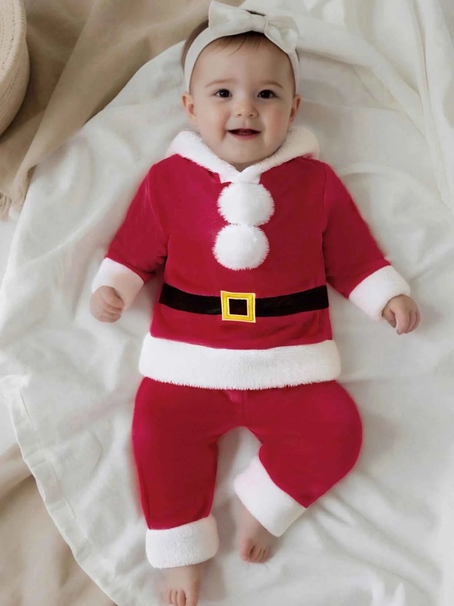 Baby Santa Claus Outfit – Long Sleeve Hooded Sweatshirt with Pants Christmas Costume Set