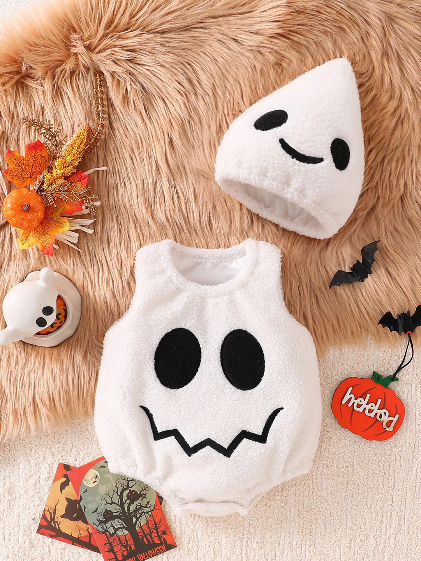 Pumpkin Ghost Halloween Costume Jumpsuit with Headband – Infant & Toddler Outfit