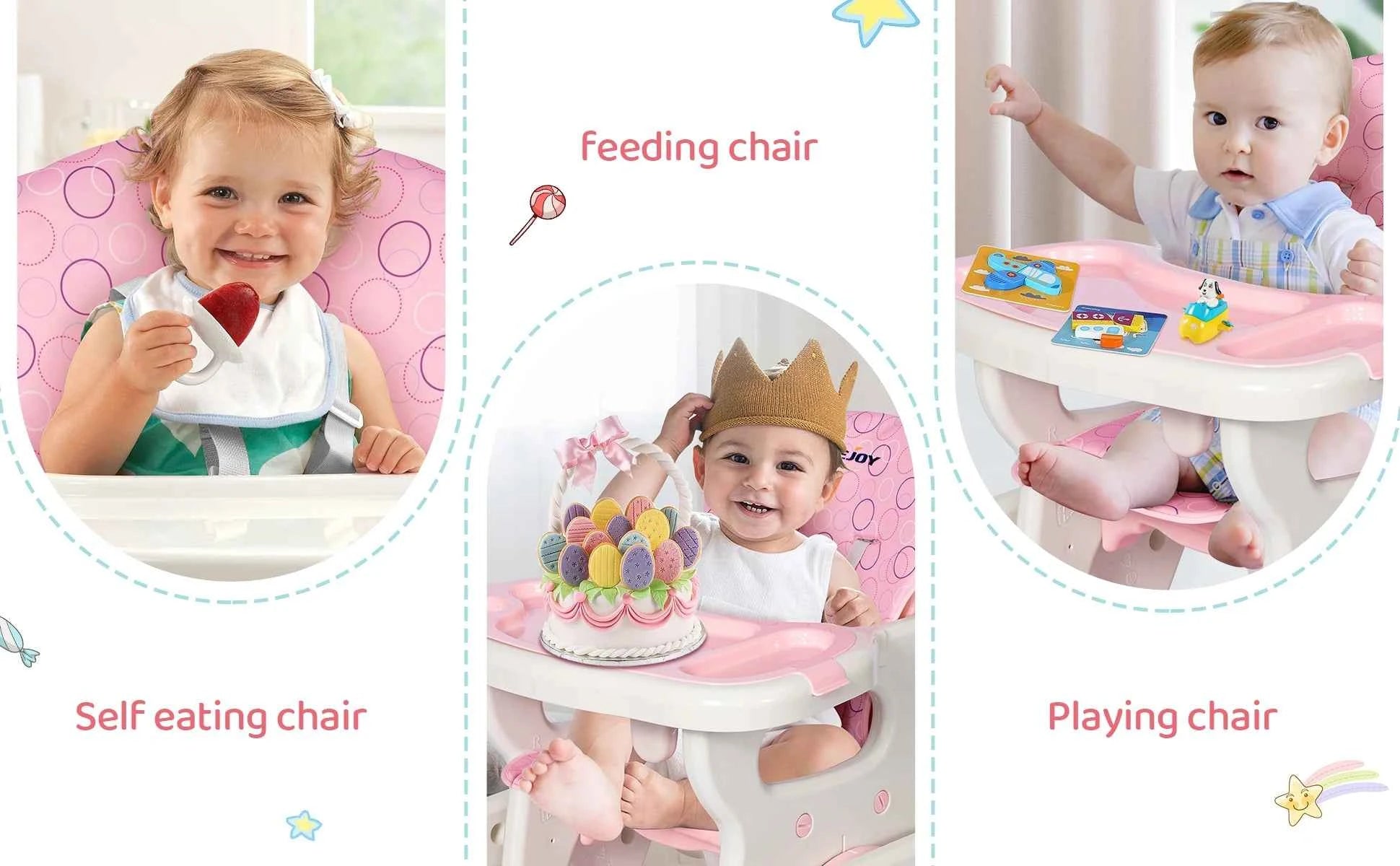 High Chair for Babies and Toddlers - 3-in-1 Adjustable Feeding Seat for 6 Months to 3 Years
