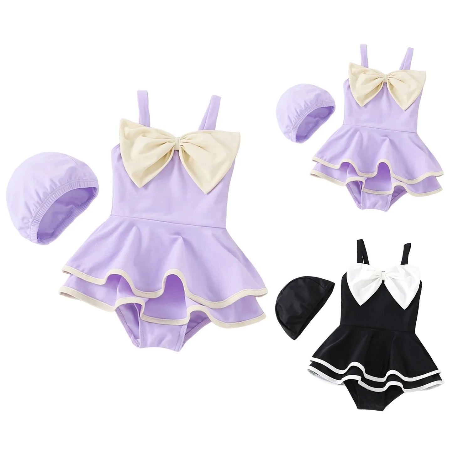 Cute Baby Girl Swimsuit Set – Toddler Bathing Suit with Hat - Haven's Heaven Boutique