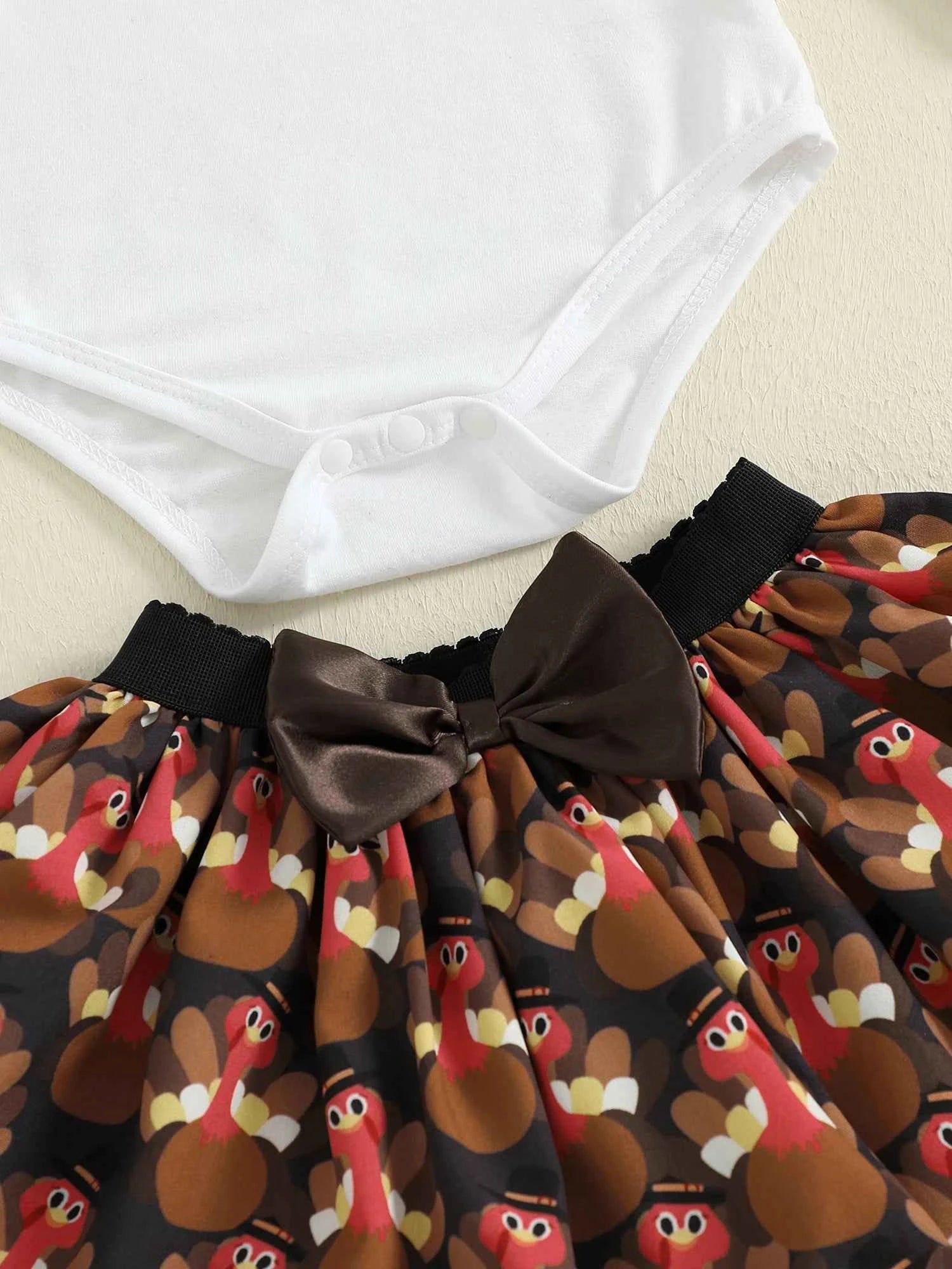 Baby Girl Thanksgiving Outfit 3Pcs Set – Long Sleeve Letter Romper, Turkey Print Skirt & Bow Headband