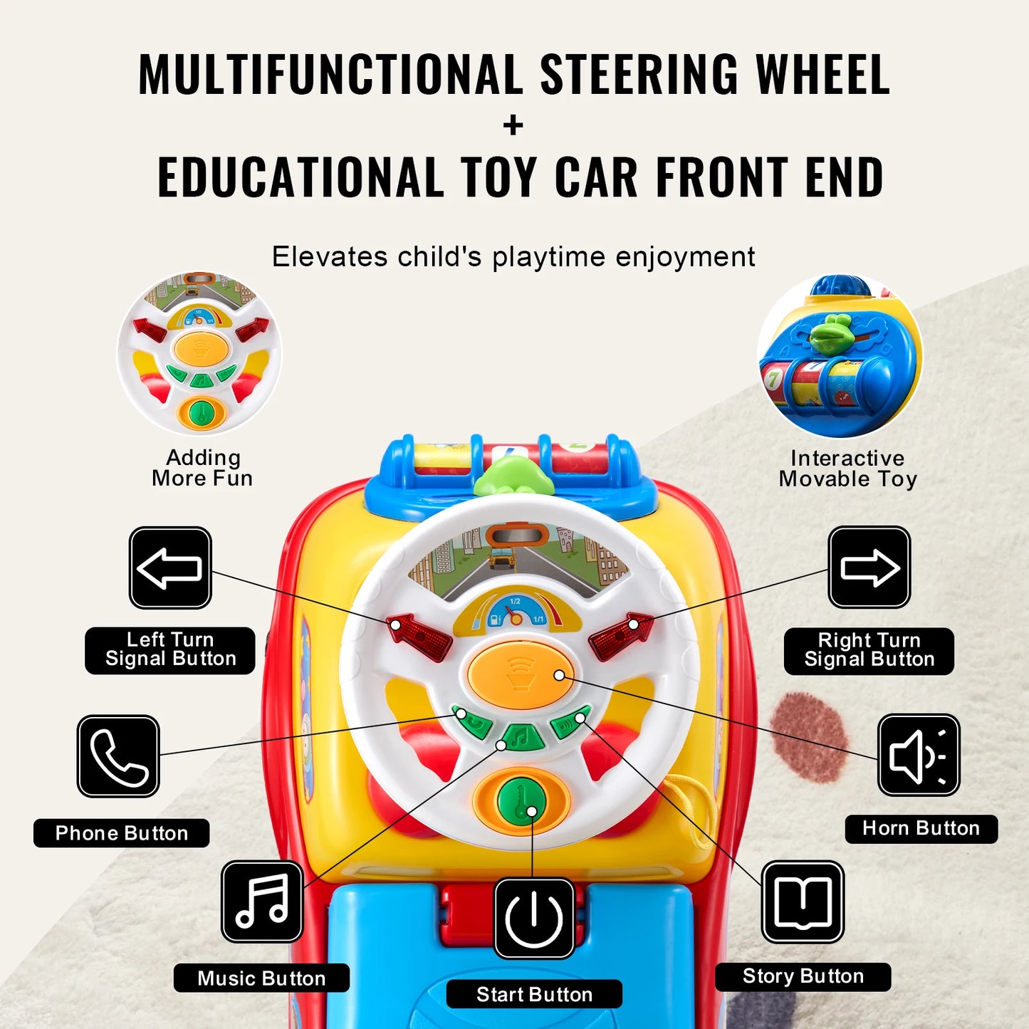 VEVOR 3-in-1 Toddler Ride-On Push Car with Music, Storage & Safety Features. Sit-to-Stand Stroller Toy for Ages 1–3 - Haven's Heaven Boutique