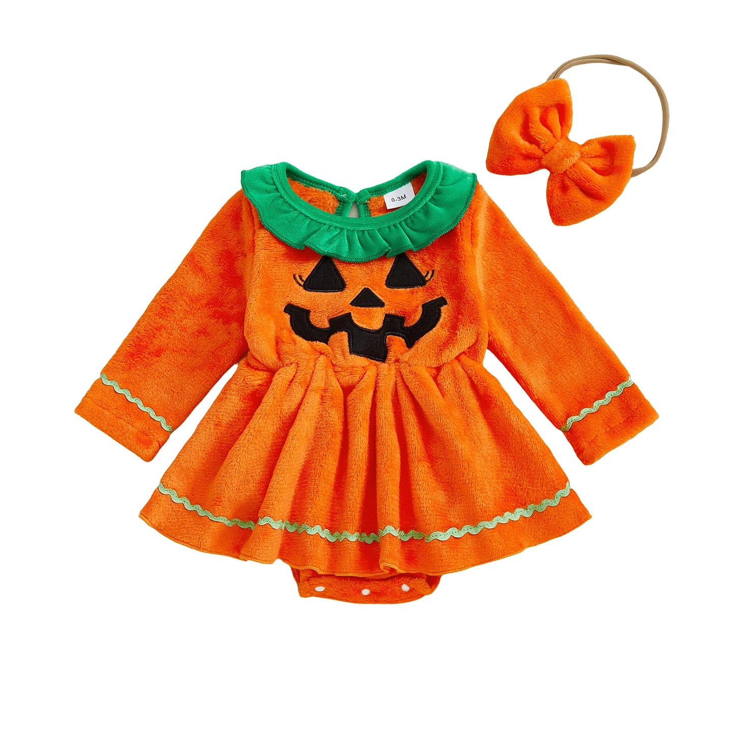 Infant Halloween Costume – Pumpkin Print Jumpsuit with Hat Set for Baby