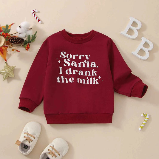 Infant Baby Long Sleeve Sweatshirt – Red 'Sorry Santa I Drank The Milk' Christmas Top