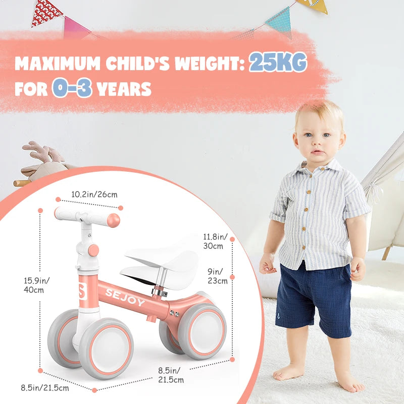 4-Wheel Balance Baby Bike for Girls Ages 1-3