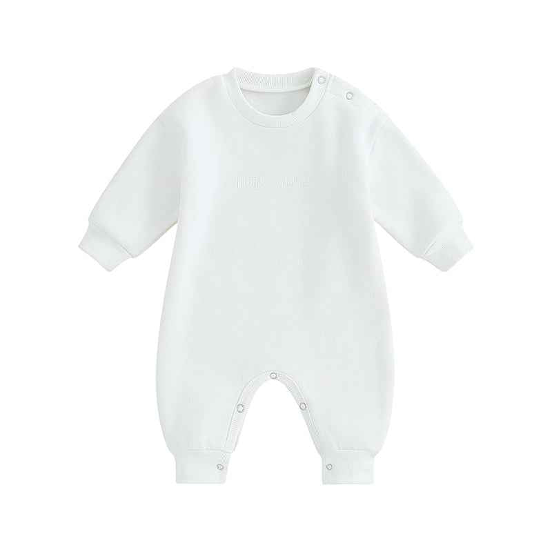 Baby Letter Embroidered "Little Dude" Jumpsuit – Long Sleeve Footless Romper (0–18M)