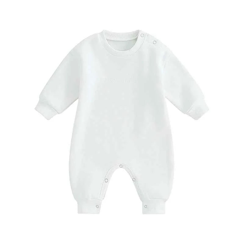 Baby Letter Embroidered "Little Dude" Jumpsuit – Long Sleeve Footless Romper (0–18M)