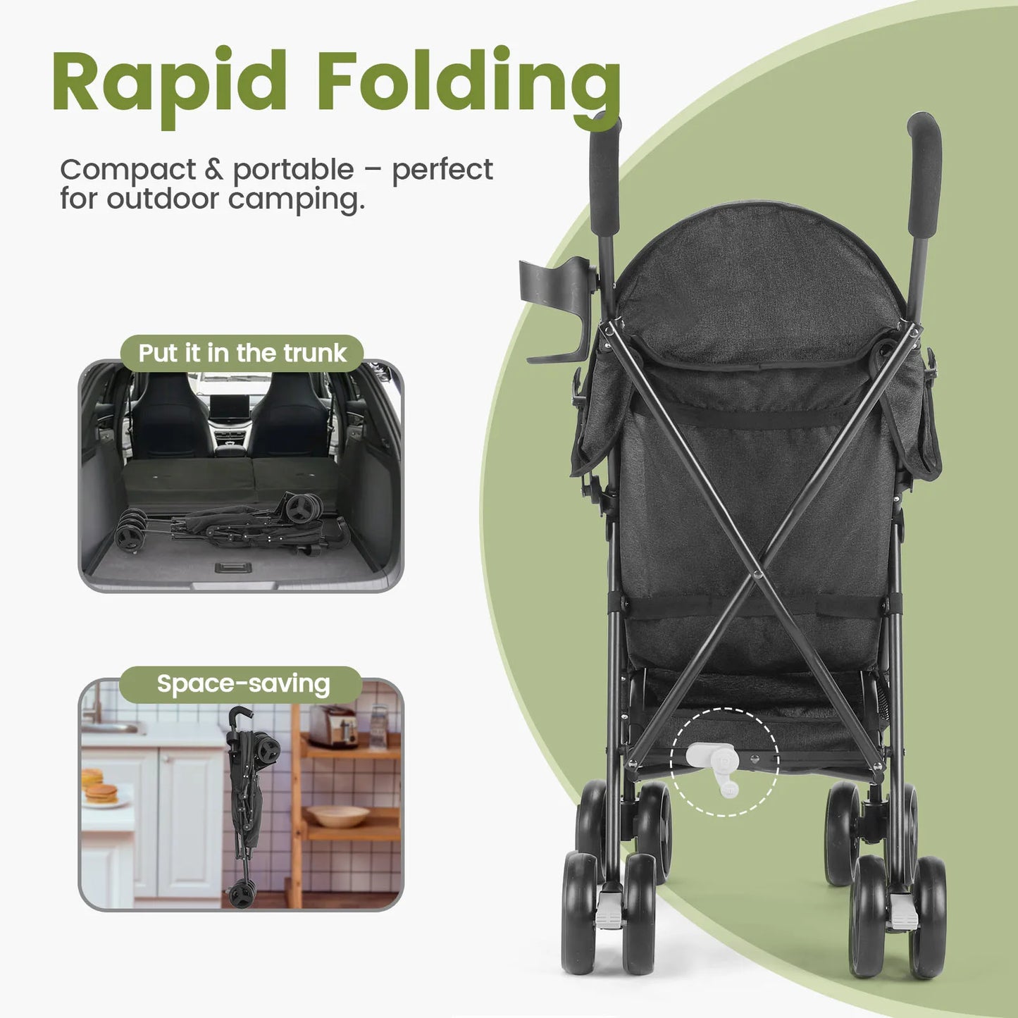 Lightweight Folding Baby Stroller – 4-Wheel High Landscape Seat, Sit or Lie Down