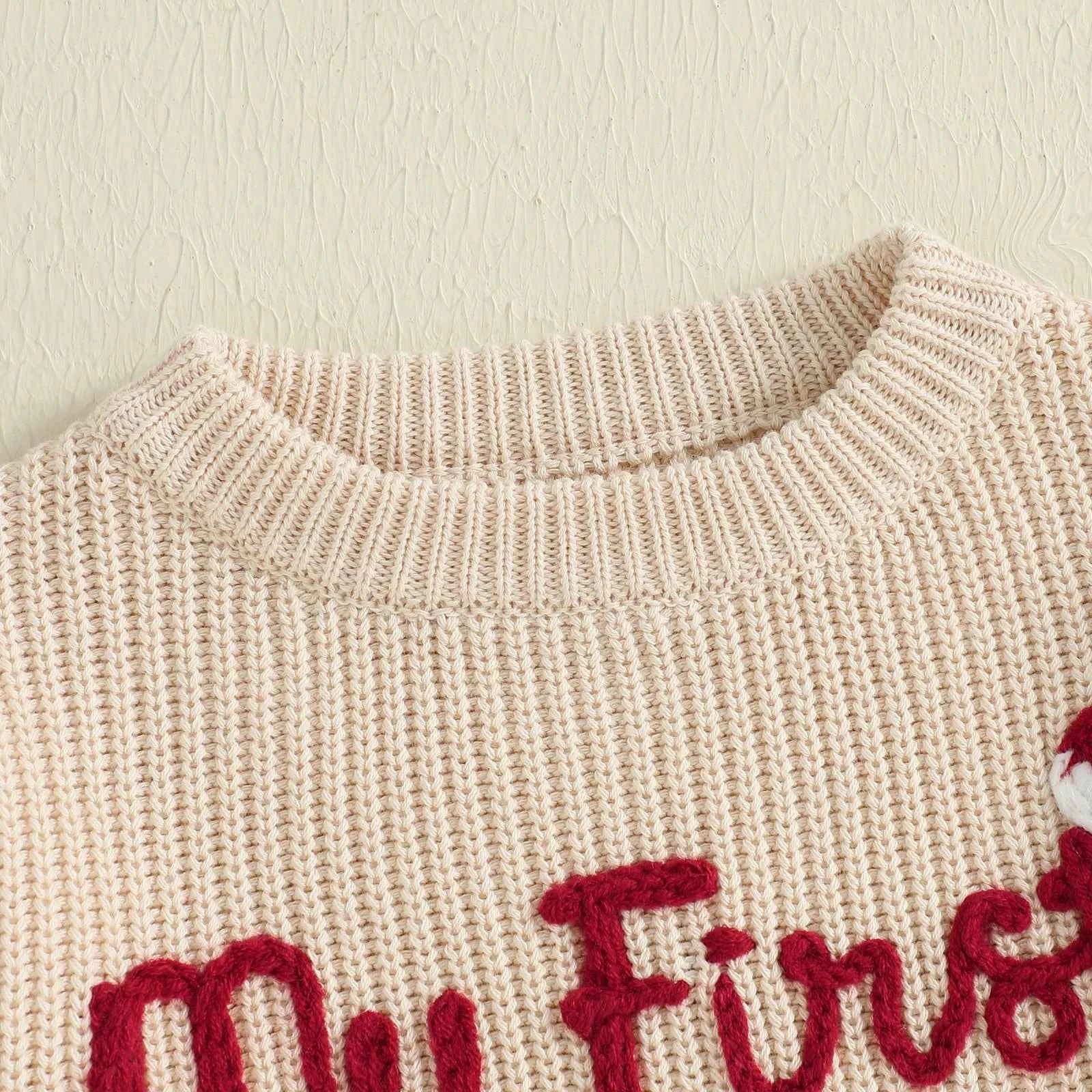Baby Christmas Knit Sweater – Letter Embroidery Long Sleeve Pullover Top