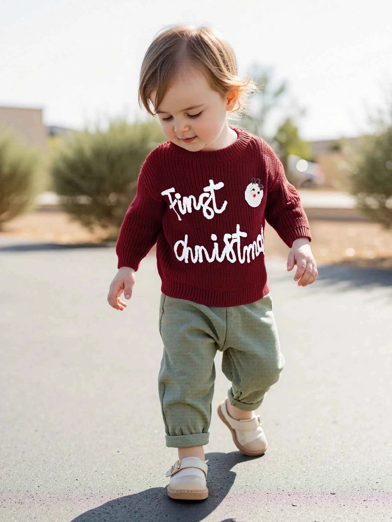 Infant Christmas Sweater – Long Sleeve Crew Neck Elk Letter Knit Pullover for Winter