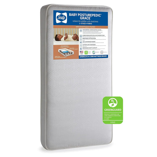 Posturepedic Grace 2-Stage Hybrid Crib Mattress & Toddler Bed Mattress – Breathable Waterproof, Hypoallergenic, Non-Toxic Baby Mattress with Zoned Support