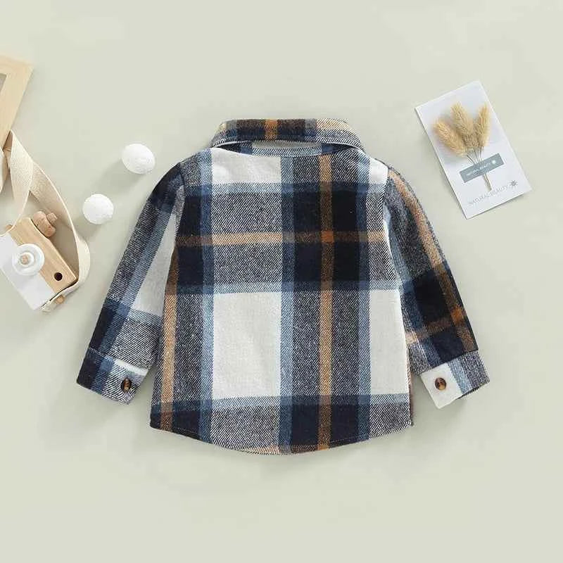 Baby Plaid Shirt Jacket – Casual Long Sleeve Button-Up Coat for Boys and Girls (0–4 Years)