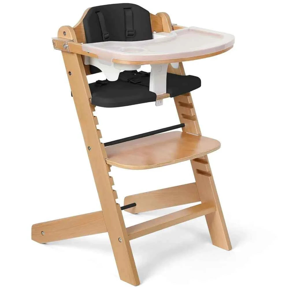 Wooden Baby High Chair – 3-Tier Adjustable 8-Height Levels Feeding Chair with Cushion & Double Tray (6M–3Y)