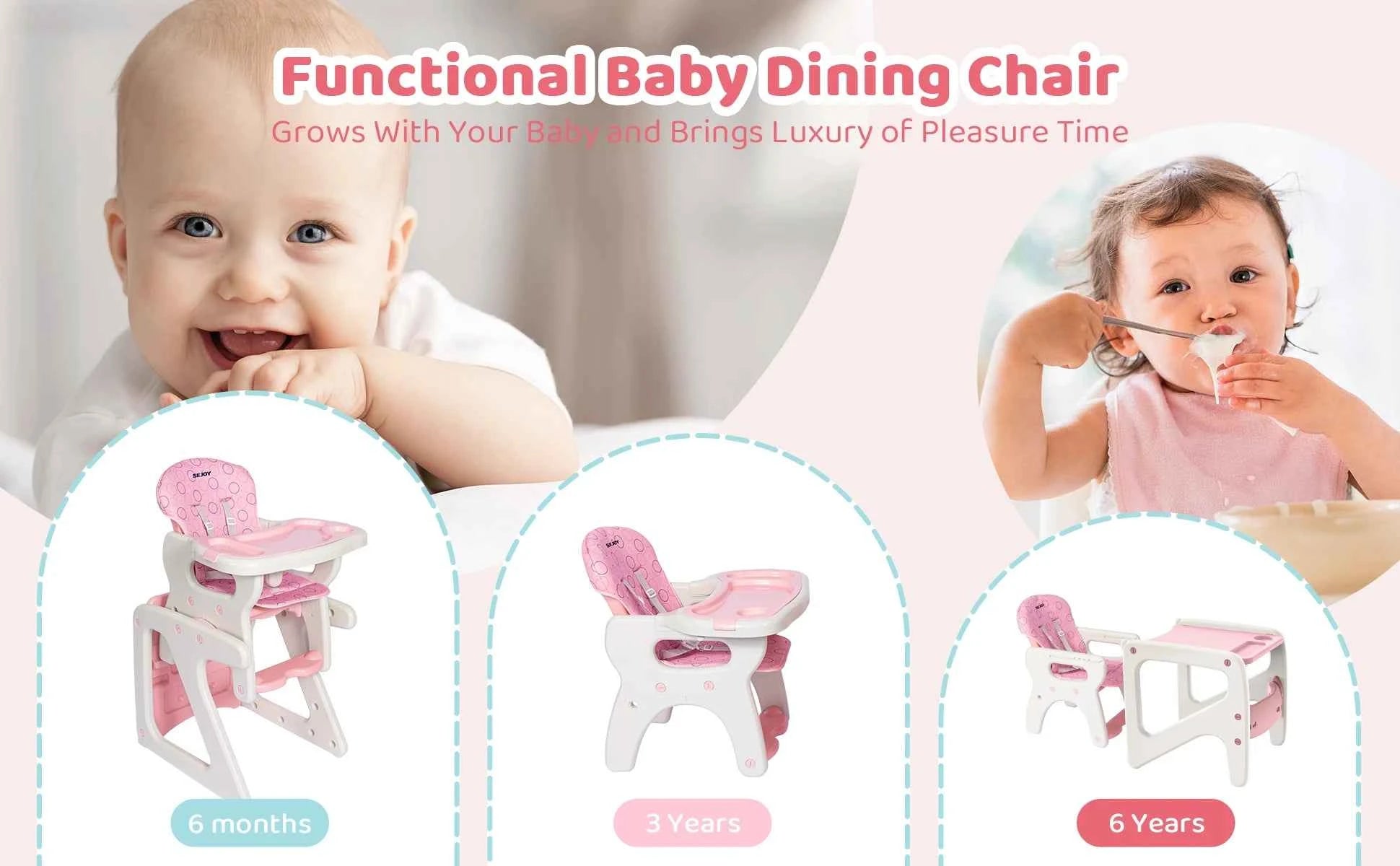 High Chair for Babies and Toddlers - 3-in-1 Adjustable Feeding Seat for 6 Months to 3 Years