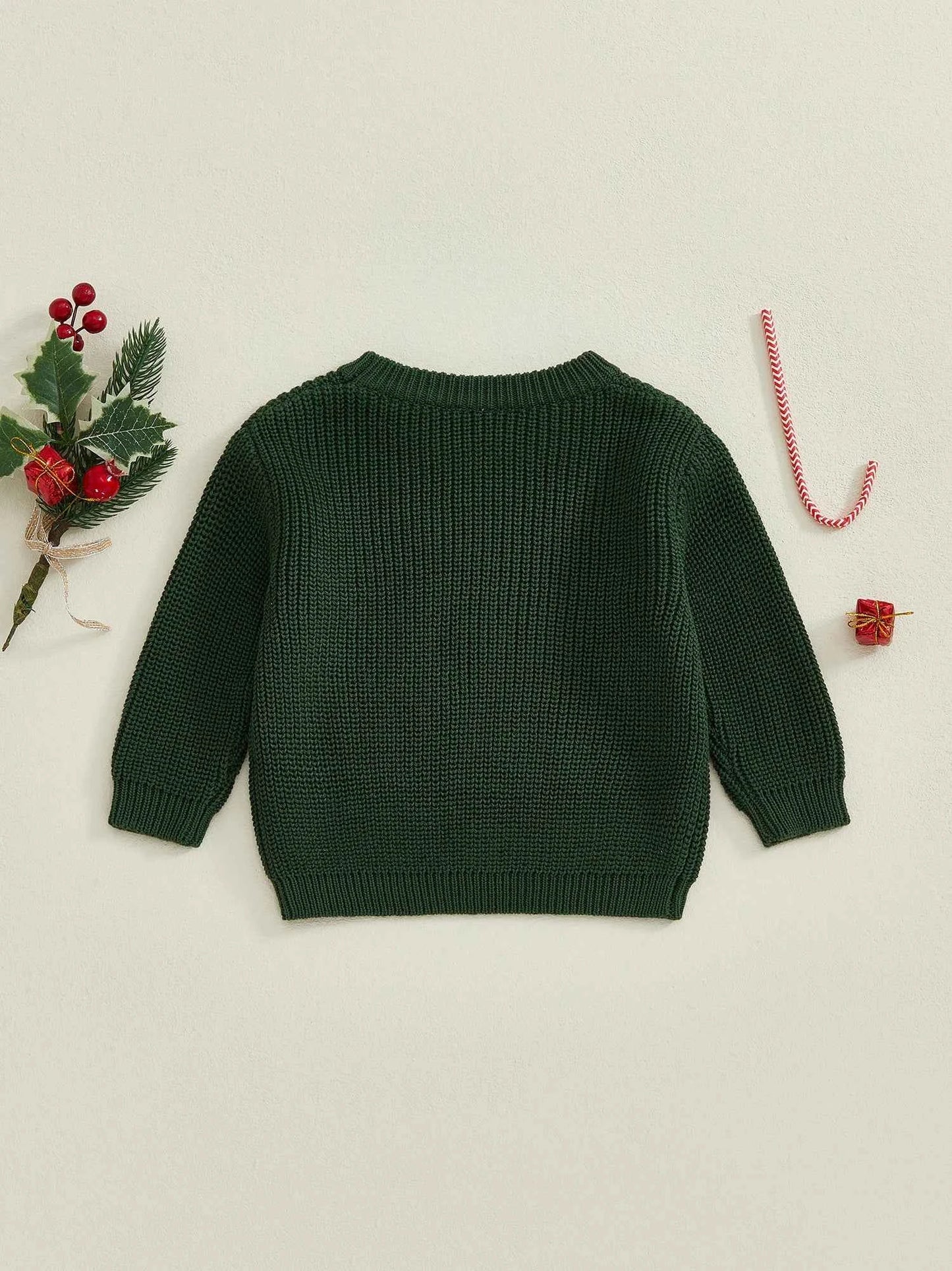 Toddler Baby Christmas Sweater – Long Sleeve Round Neck Letter & Tree Embroidered Top