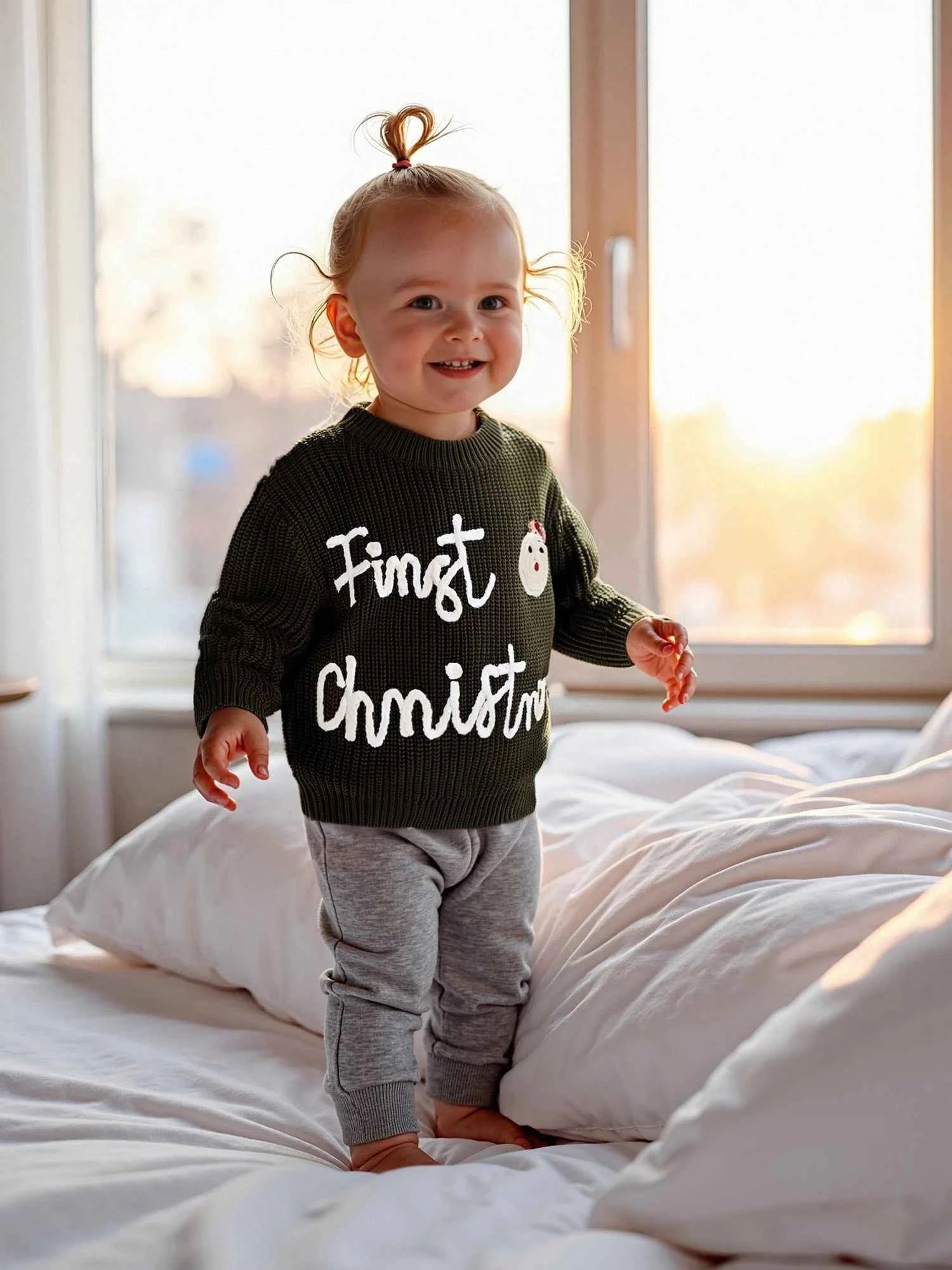 Infant Christmas Sweater – Long Sleeve Crew Neck Elk Letter Knit Pullover for Winter