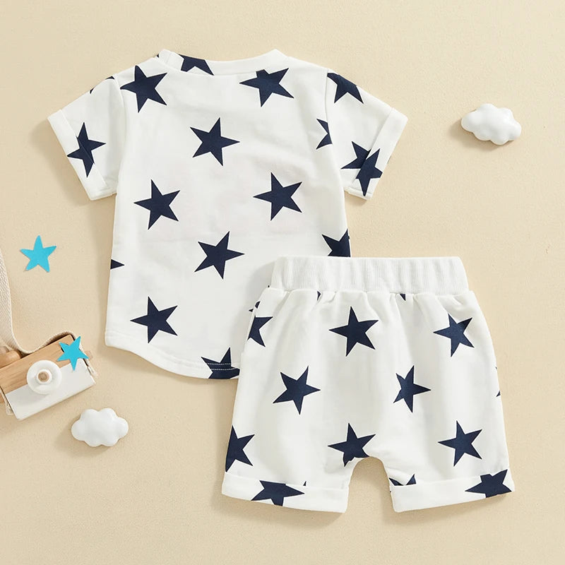 Baby Boy 4th of July Outfit Set – 3M-3Y Patriotic T-Shirt & Star Print Shorts
