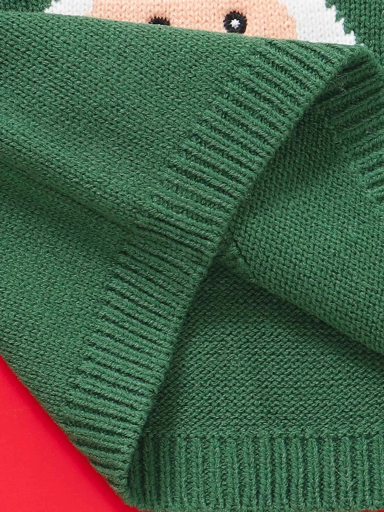 Kids Christmas Sweater – Long Sleeve Crew Neck Santa Claus & Elk Winter Sweater