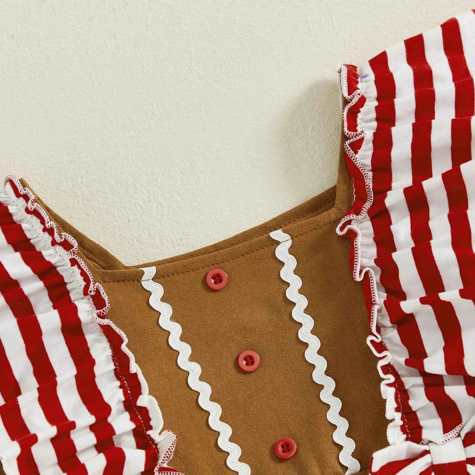 Baby Gingerbread Outfit – Striped Ruffled Long Sleeve Christmas Romper with Flared Pants for Girls