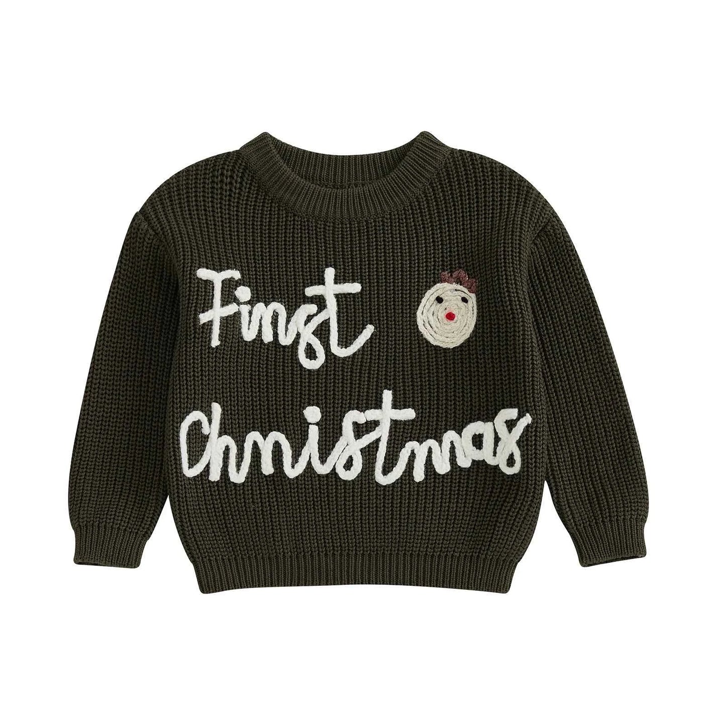 Infant Christmas Sweater – Long Sleeve Crew Neck Elk Letter Knit Pullover for Winter