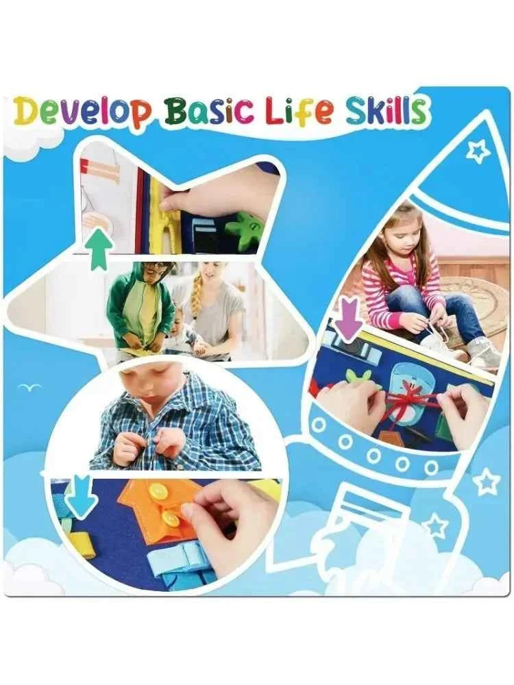 Busy Board Montessori Sensory Activity Toy – Travel Essential for Toddlers Ages 1-3, Road & Fine Motor Skill Development