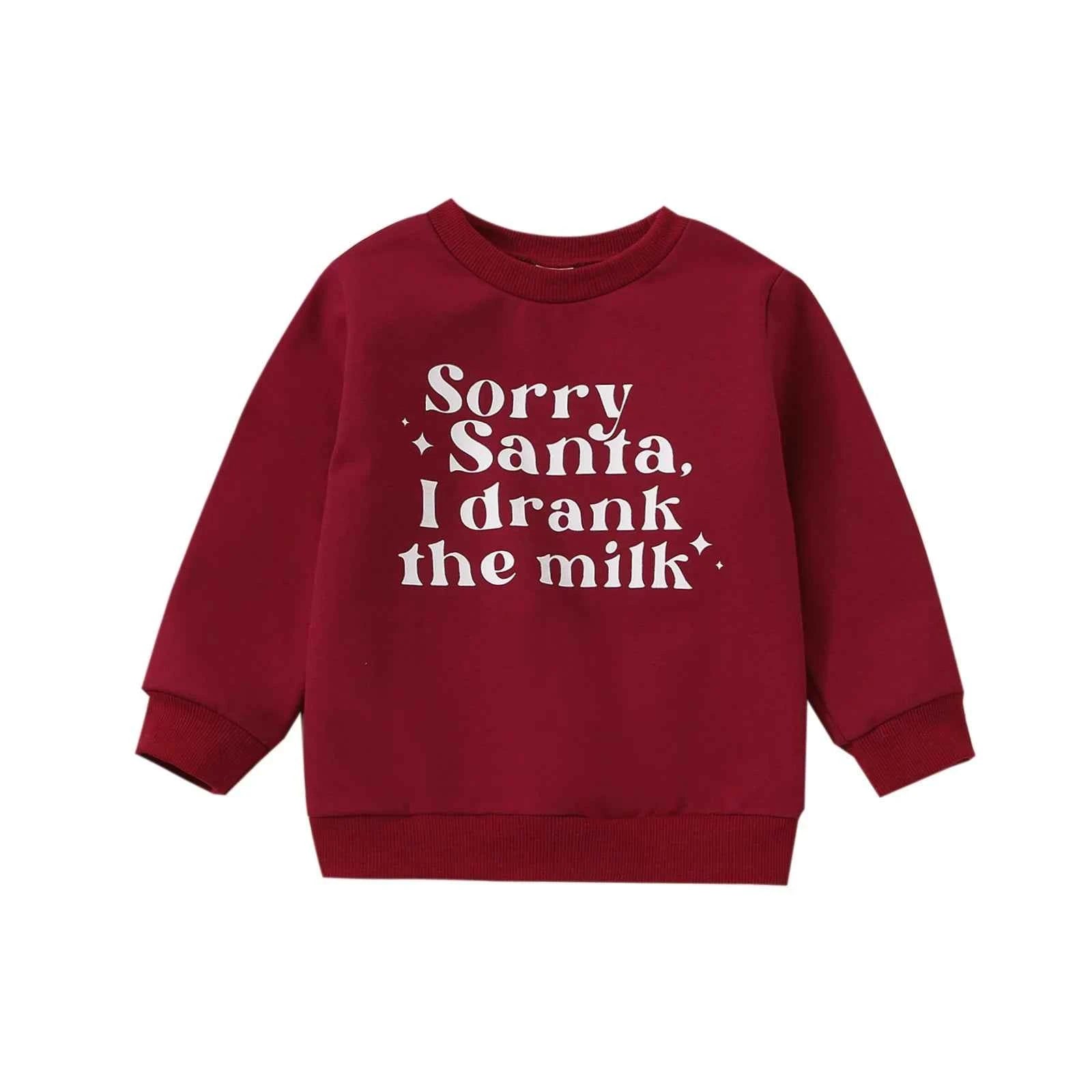 Infant Baby Long Sleeve Sweatshirt – Red 'Sorry Santa I Drank The Milk' Christmas Top