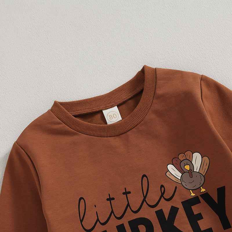 Thanksgiving Outfit for Girls – Long Sleeve Turkey Sweatshirt and Flare Pants Set (0–5 Years - 2Pcs Set)