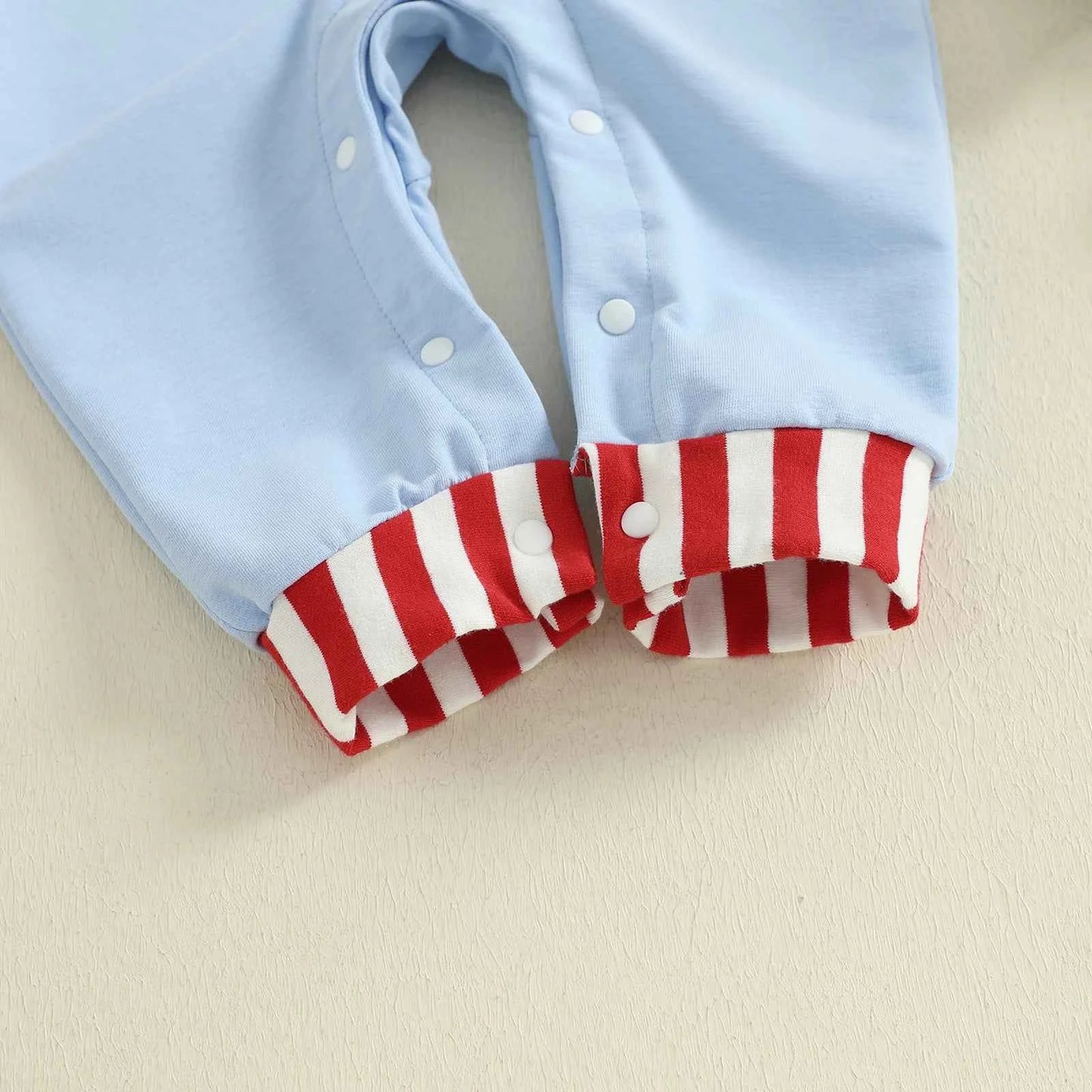 Baby Christmas Romper – Santa Embroidery Striped Long Sleeve Crew Neck Full-Length Jumpsuit