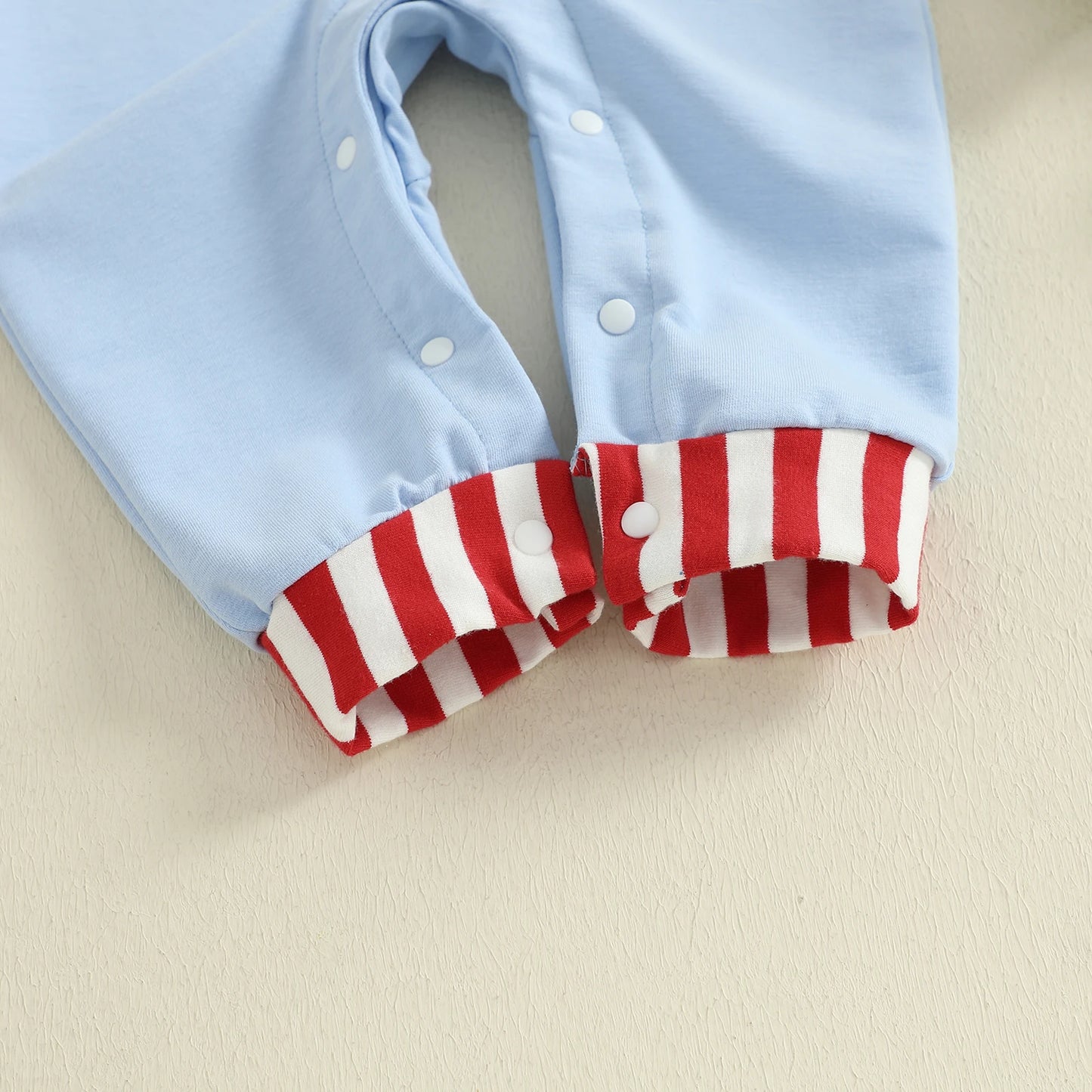 Baby Christmas Romper – Santa Embroidery Striped Long Sleeve Crew Neck Full-Length Jumpsuit