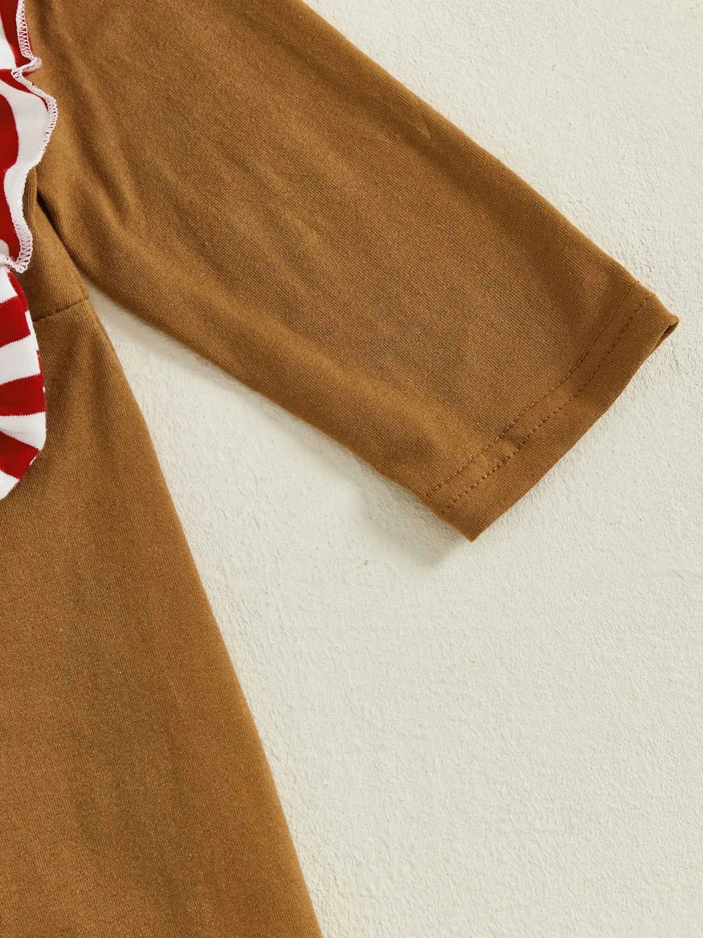 Baby Gingerbread Outfit – Striped Ruffled Long Sleeve Christmas Romper with Flared Pants for Girls