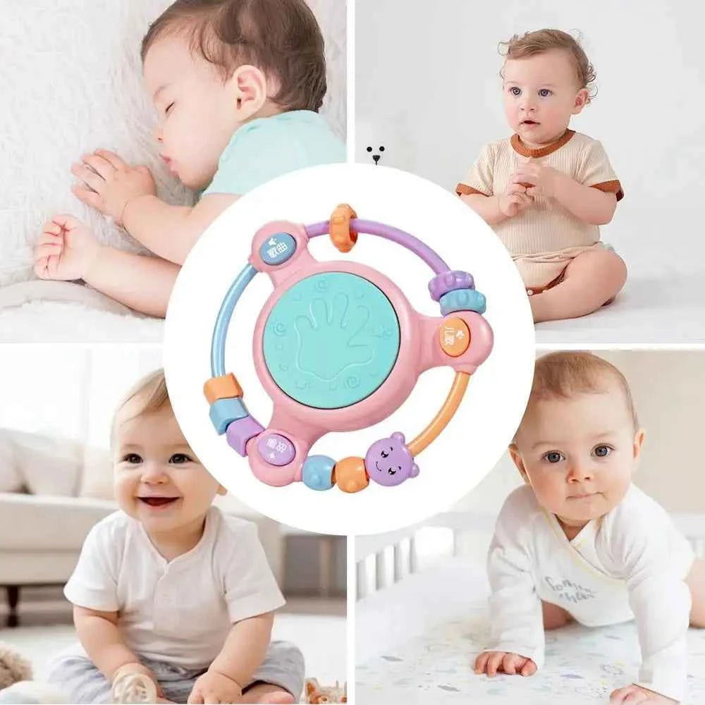 Hand Drum Beaded Rattle Shaker – Light-Up Sensory Educational Toy for Early Learning