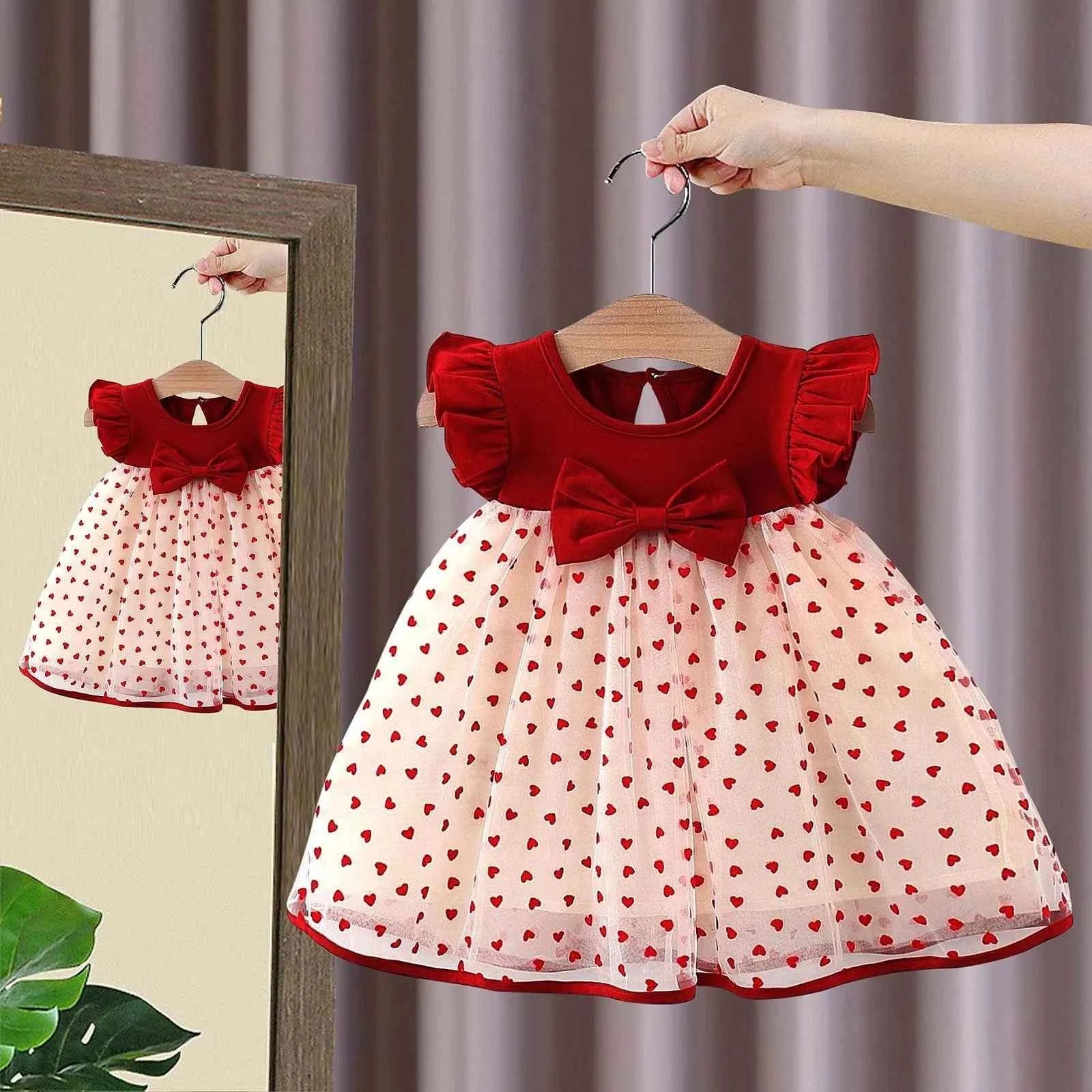 Toddler & Infant Girls Floral Princess Dress – Fly Sleeve Ruffled Bowknot Ribbed Dress