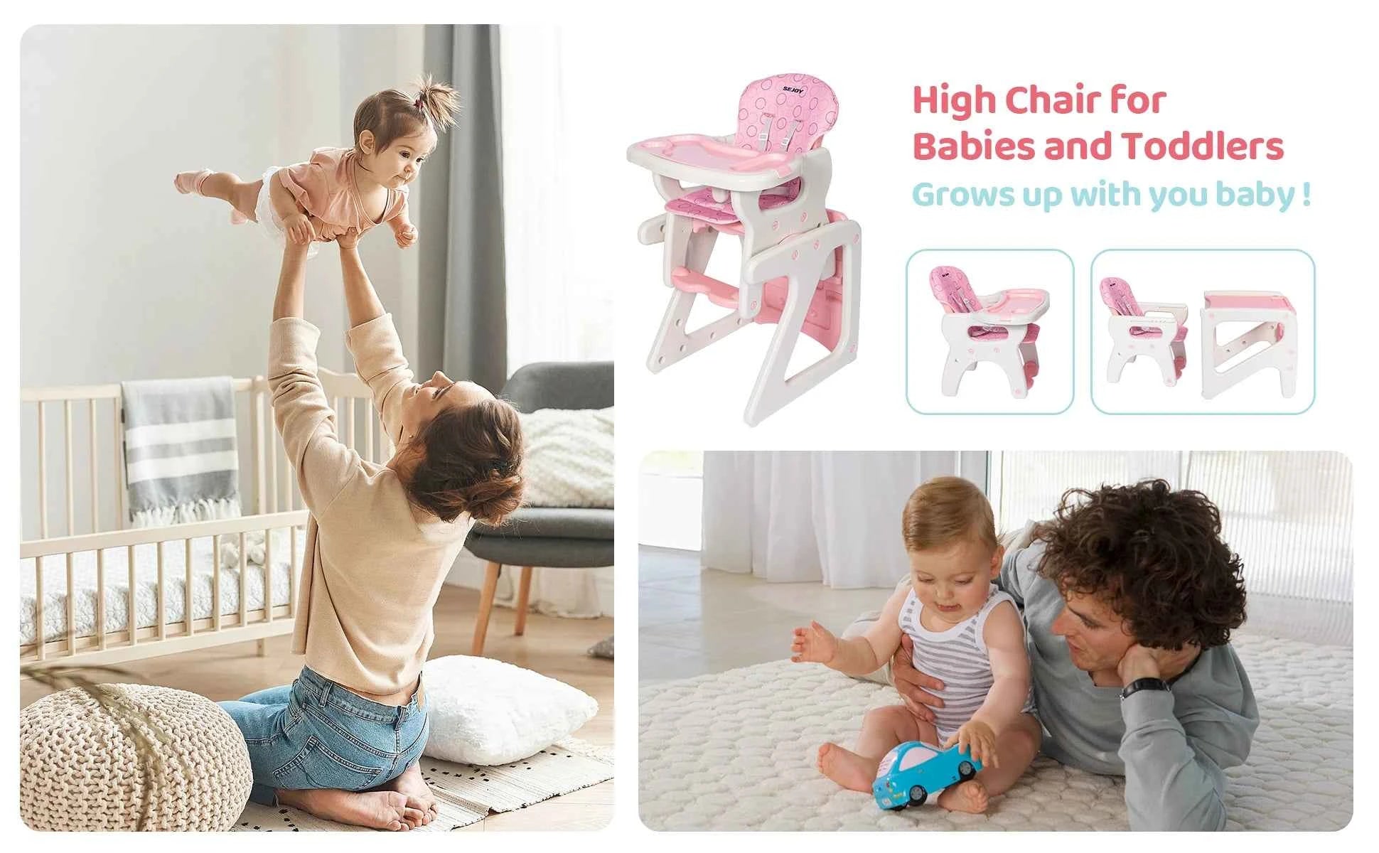 High Chair for Babies and Toddlers - 3-in-1 Adjustable Feeding Seat for 6 Months to 3 Years