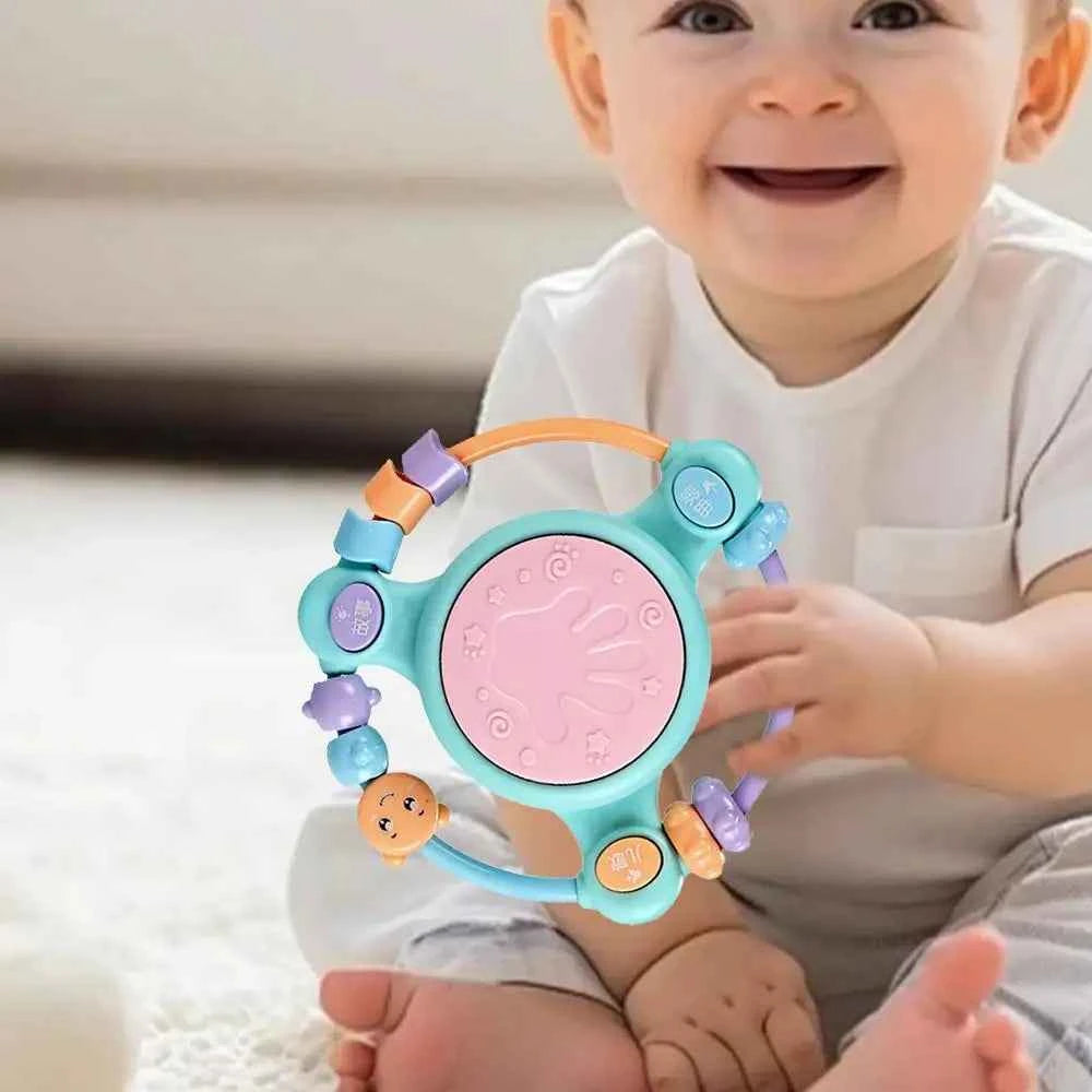 Hand Drum Beaded Rattle Shaker – Light-Up Sensory Educational Toy for Early Learning