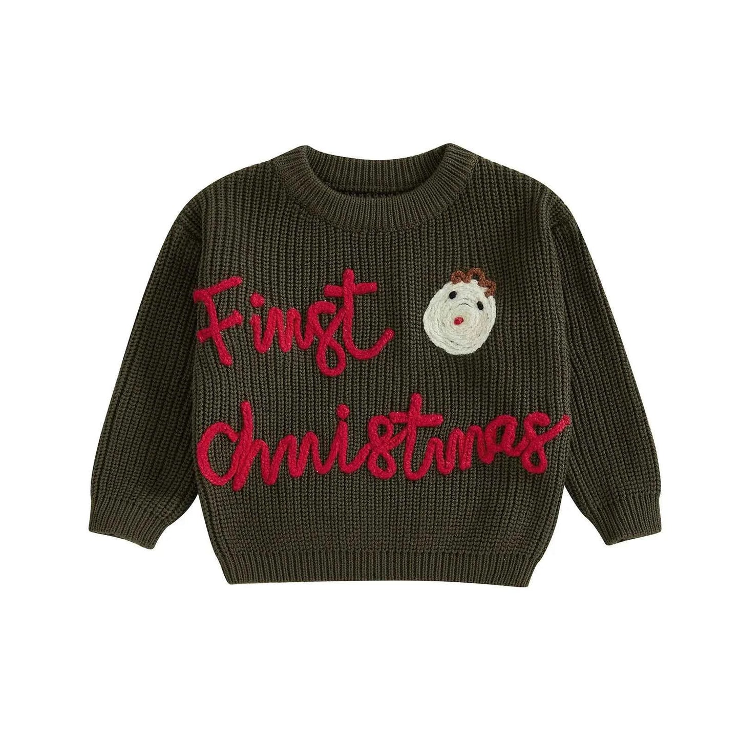 Infant Christmas Sweater – Long Sleeve Crew Neck Elk Letter Knit Pullover for Winter