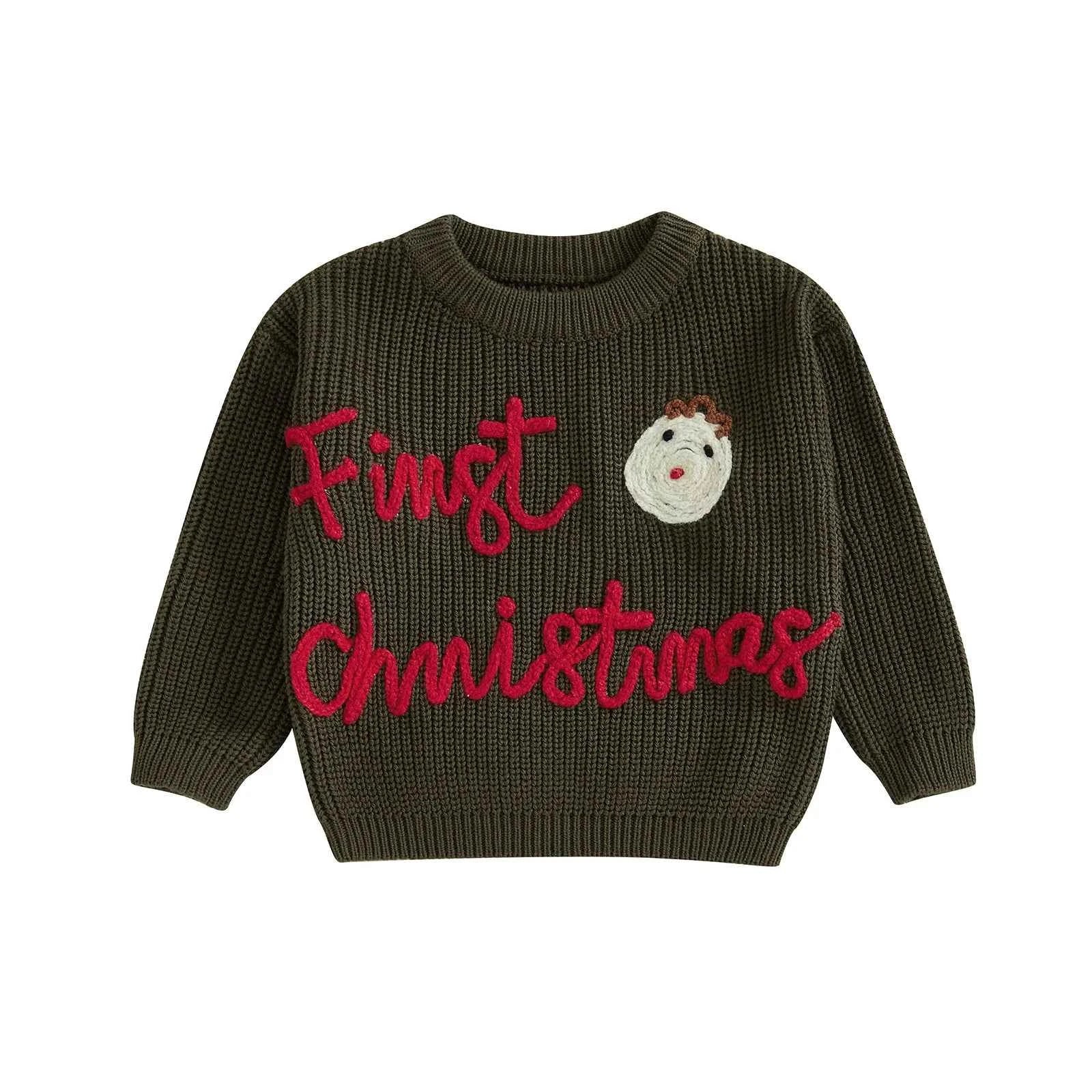 Infant Christmas Sweater – Long Sleeve Crew Neck Elk Letter Knit Pullover for Winter