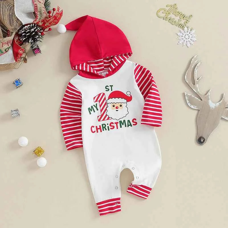 My First Christmas Romper Hoodie Jumpsuit – Baby Christmas Outfit 0-18M
