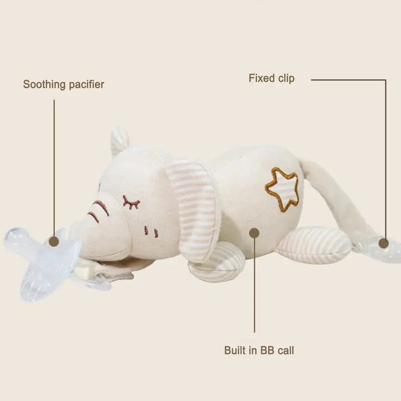 Newborn Silicone Animal Pacifier with Plush Doll – Soothing Toy
